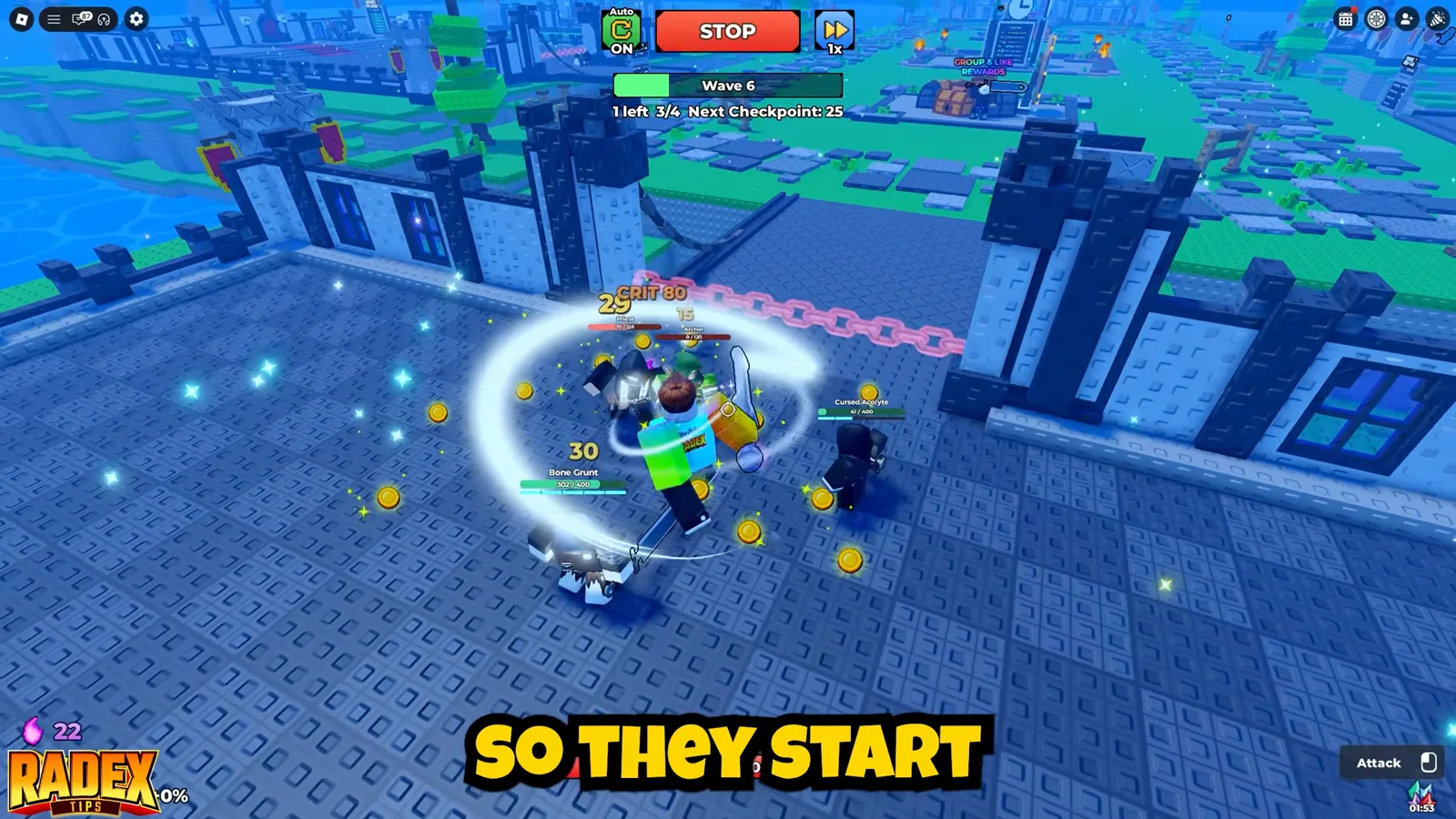Be The Final Boss low-range minions grouped at the castle entrance where heroes first appear during AFK farming