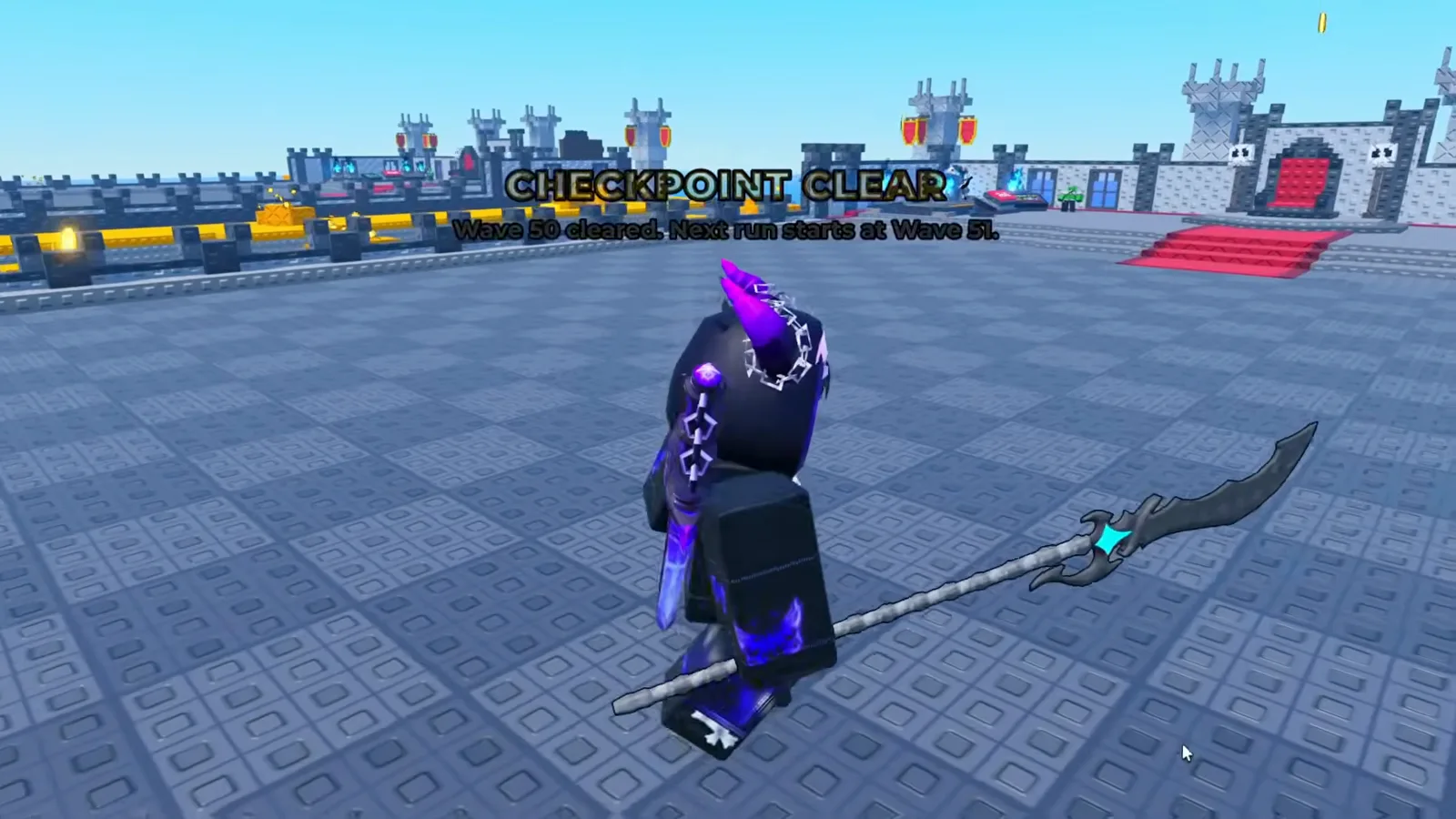 Be The Final Boss CHECKPOINT CLEAR banner confirming wave 50 was reached so the next run starts at wave 51