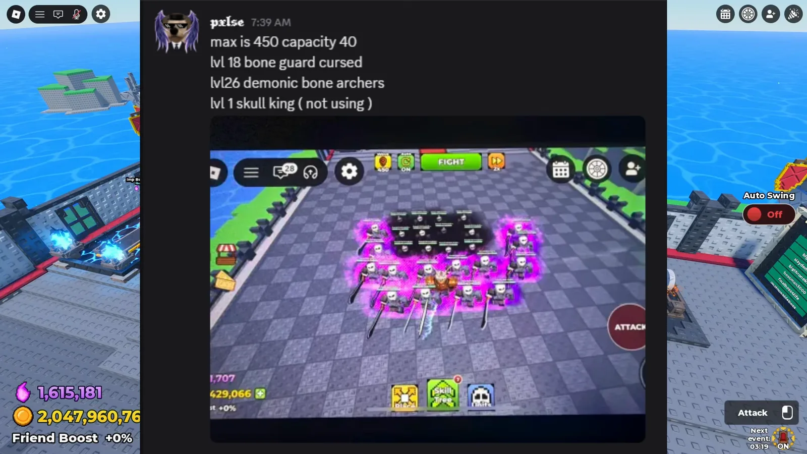 Be The Final Boss wave 450 base submission showing skeleton archers lined up in rows behind a thin guard line near the castle gate
