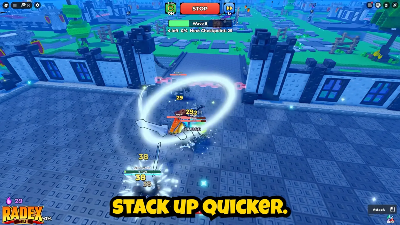 Be The Final Boss AFK spawn-kill setup clearing hero waves at the castle entrance during Auto Battle