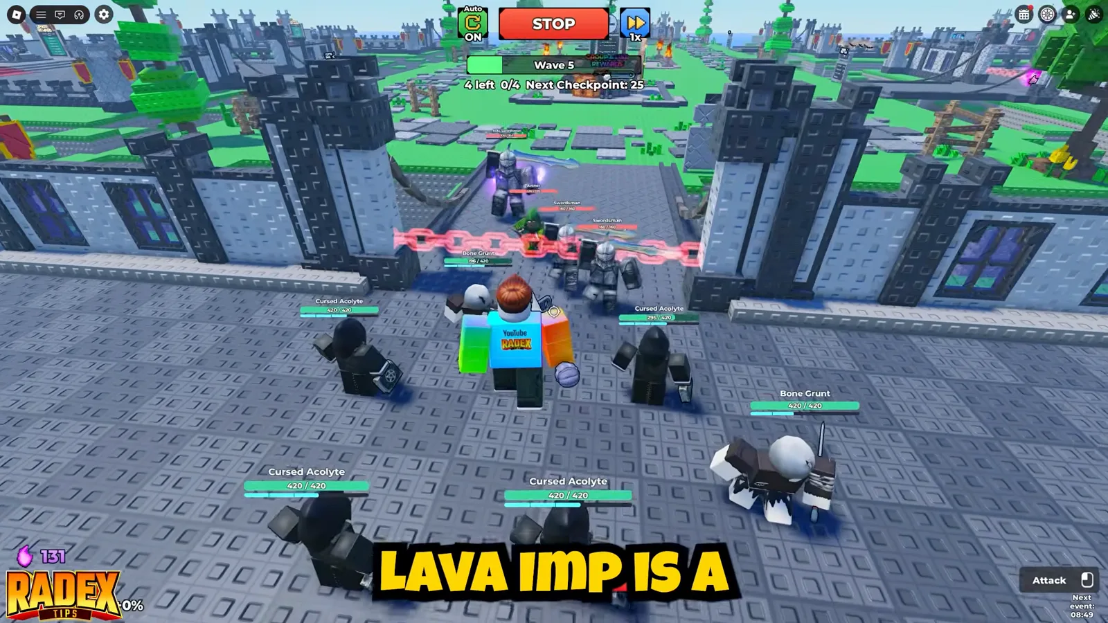 Be The Final Boss Lava Imp igniting nearby heroes with burn damage over time during a crowded hero wave