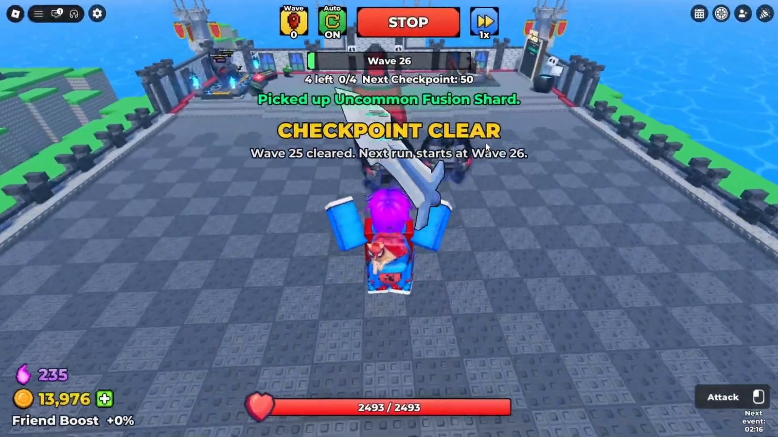 Be The Final Boss CHECKPOINT CLEAR banner stating Wave 25 cleared Next run starts at Wave 26 while the HUD counter already moves on to Next Checkpoint 50 Be The Final Boss CHECKPOINT CLEAR banner stating Wave 25 cleared Next run starts at Wave 26 while the HUD counter already moves on to Next Checkpoint 50