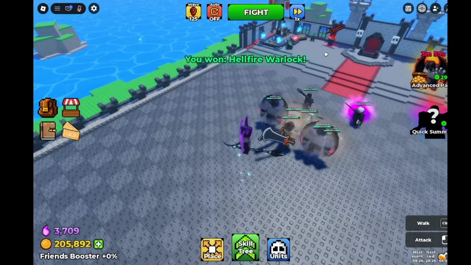 Be The Final Boss map at wave 125 with the green payout line You won Hellfire Warlock after the spin wheel closes and no wheel on screen