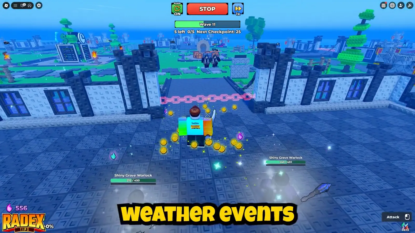 Be The Final Boss Cursed Moon combat with elite enemy variants and bonus drops spawning in the purple-tinted arena