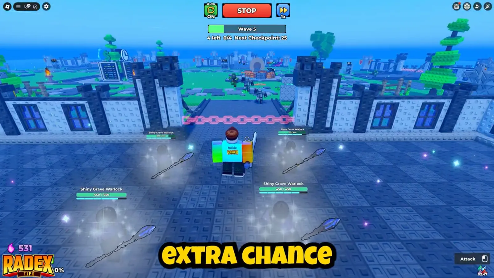Be The Final Boss Shard Storm event showing blue-tinted weather and Fusion Shards dropping near summoned minions